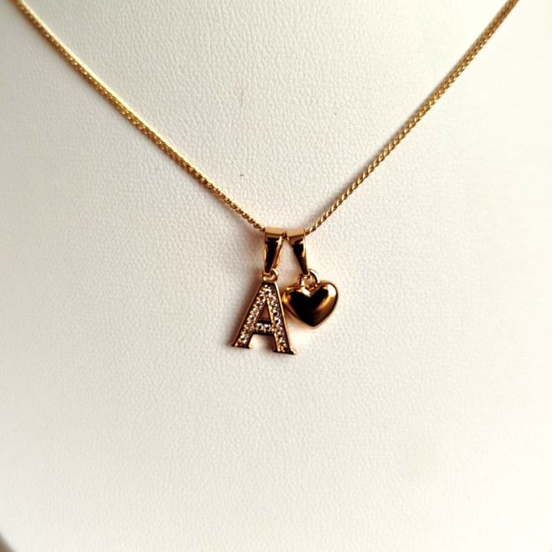 GENERICO - Collar Letra A + Corazon bañado en oro rosa 18 kilates