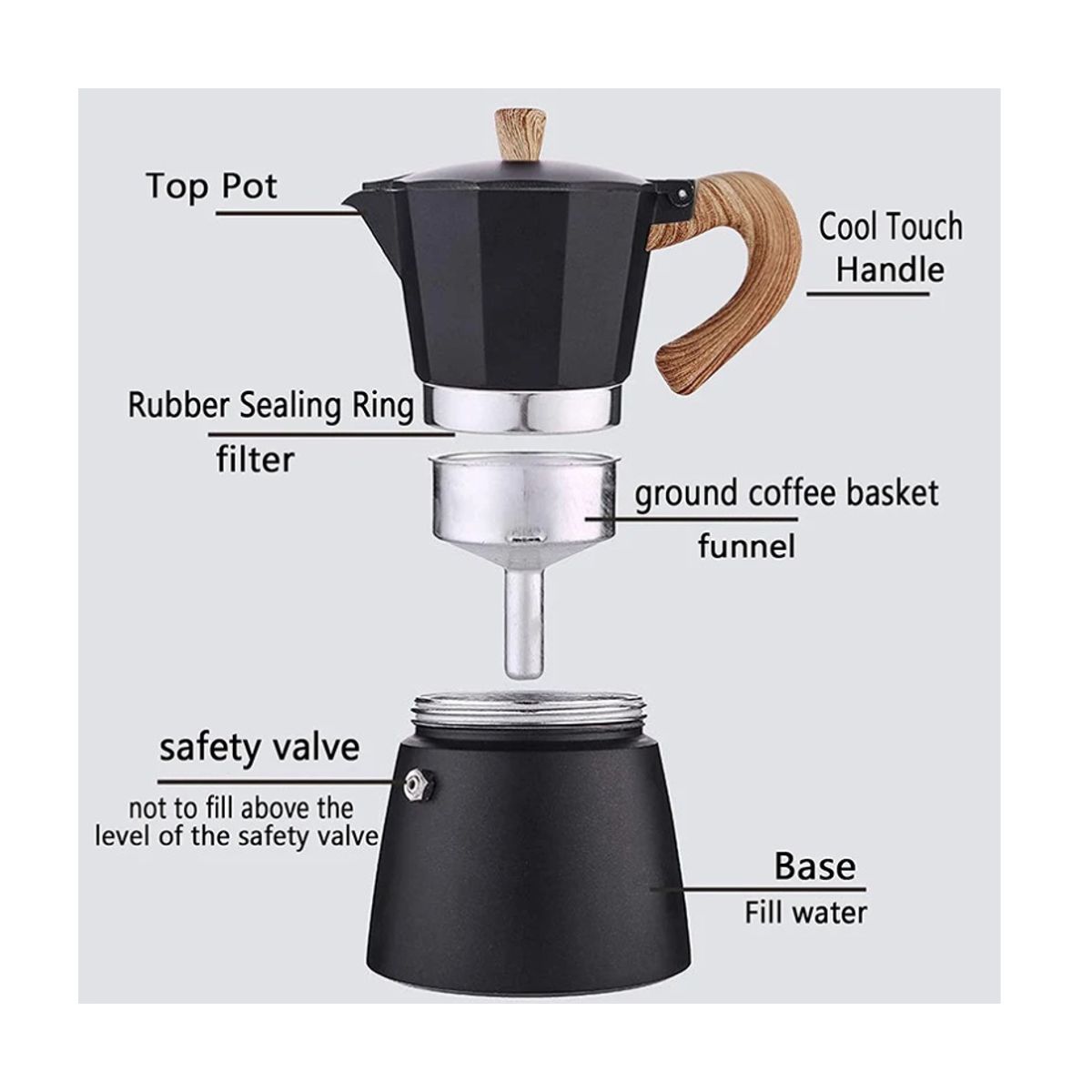 GENERICO - Cafetera moka italiana vintage NEGRO  9 tazas