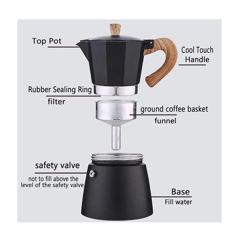 GENERICO - Cafetera moka italiana vintage NEGRO  9 tazas