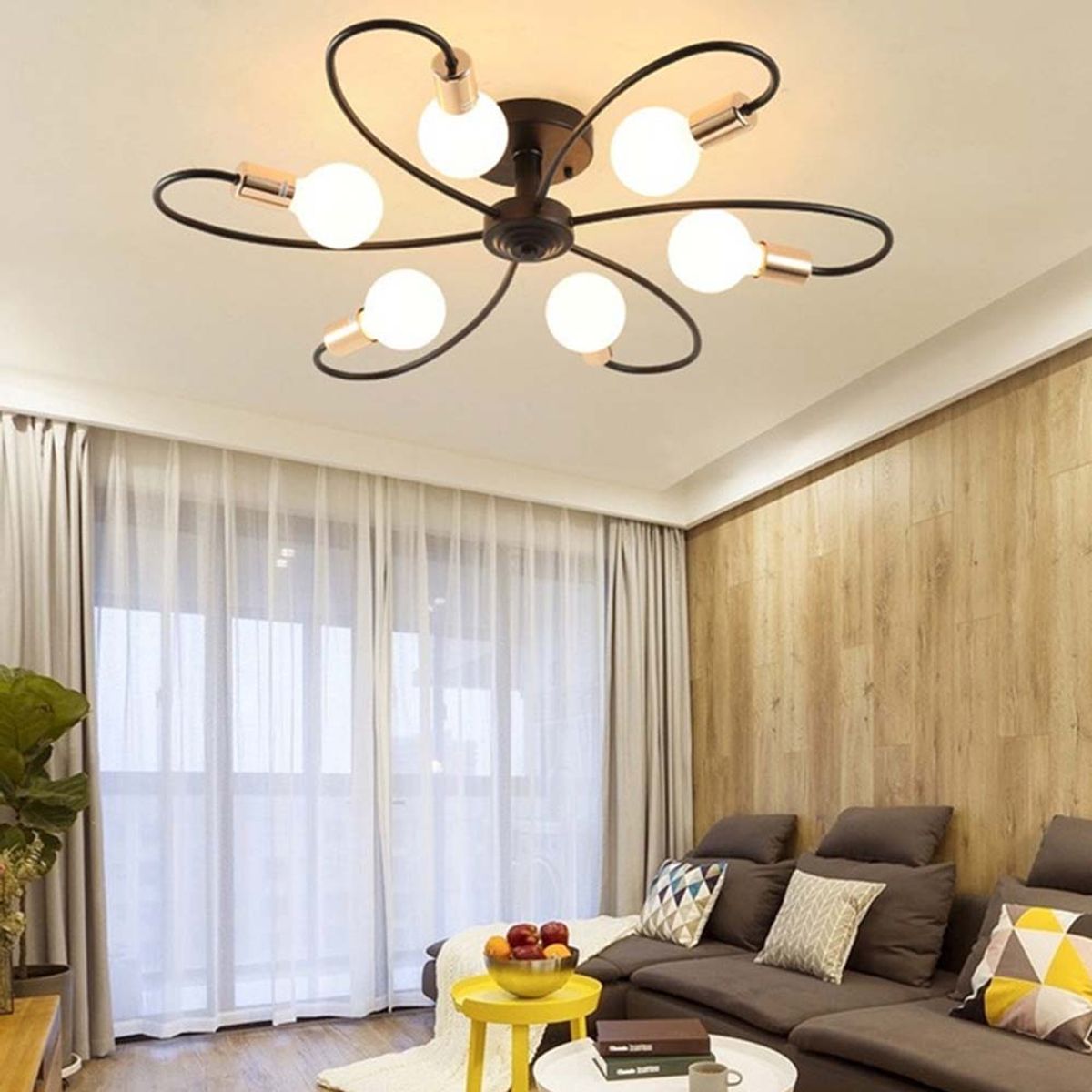 HOME NEAT - Lámpara de techo de 6 luces moderna lámpara de araña sputnik de metal