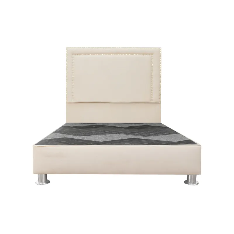 MUEBLES MACRUMO - Cama tapizada Perla - 1.5 Plz - Color Beige claro