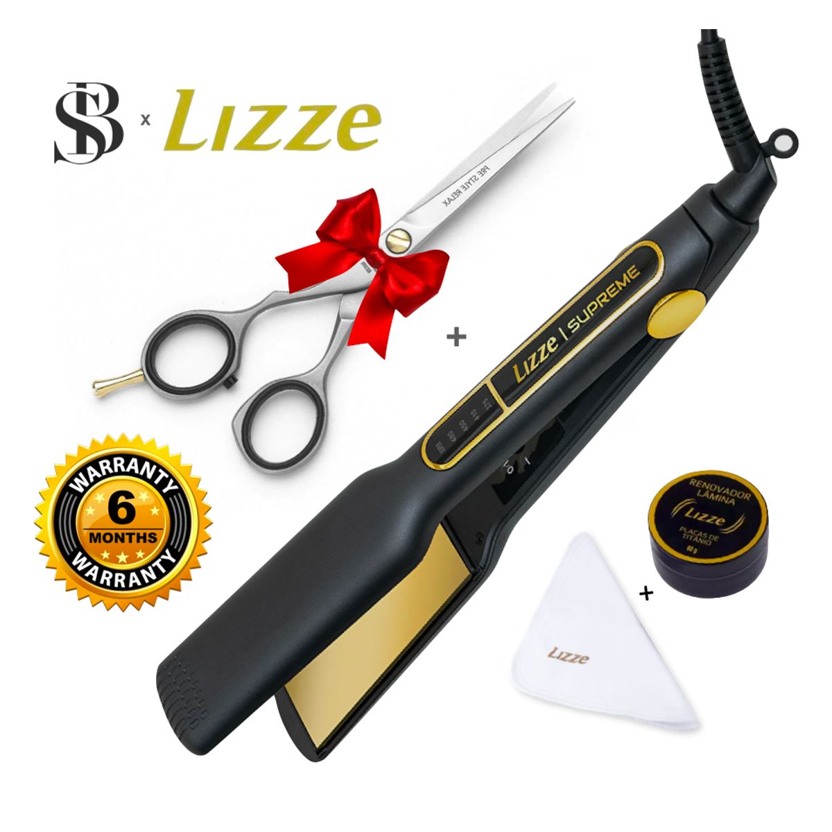 LIZZE - PLANCHA DE CABELLO LIZZE SUPREME 485F + TIJERA DE CORTE MICRODENTADA