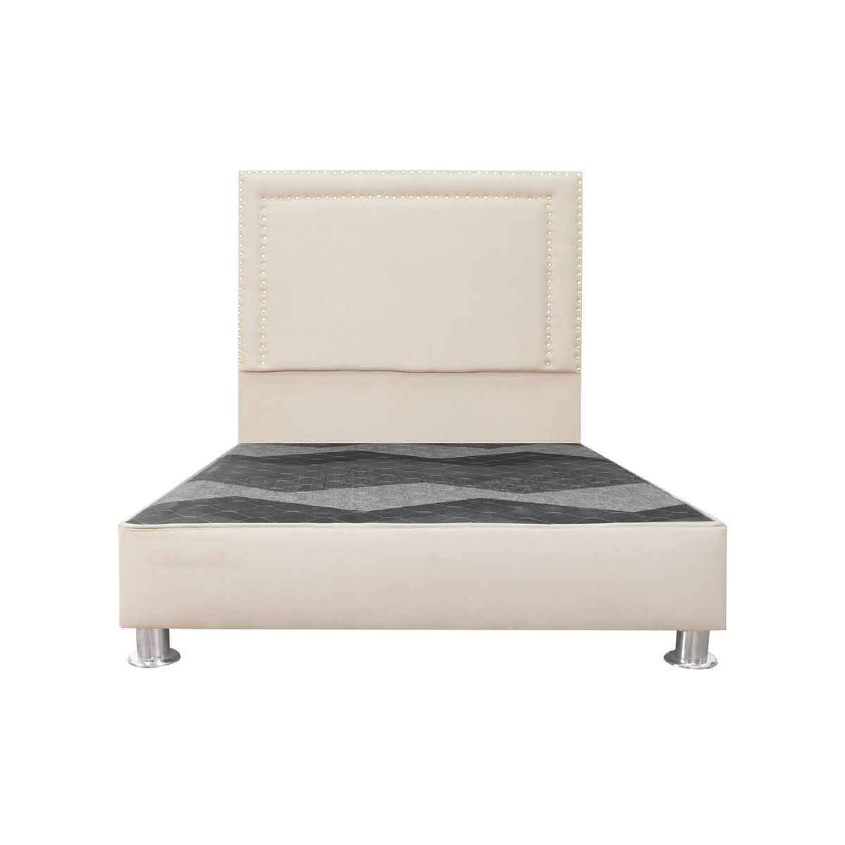 MUEBLES MACRUMO - Cama tapizada Perla - Queen - Color Beige claro