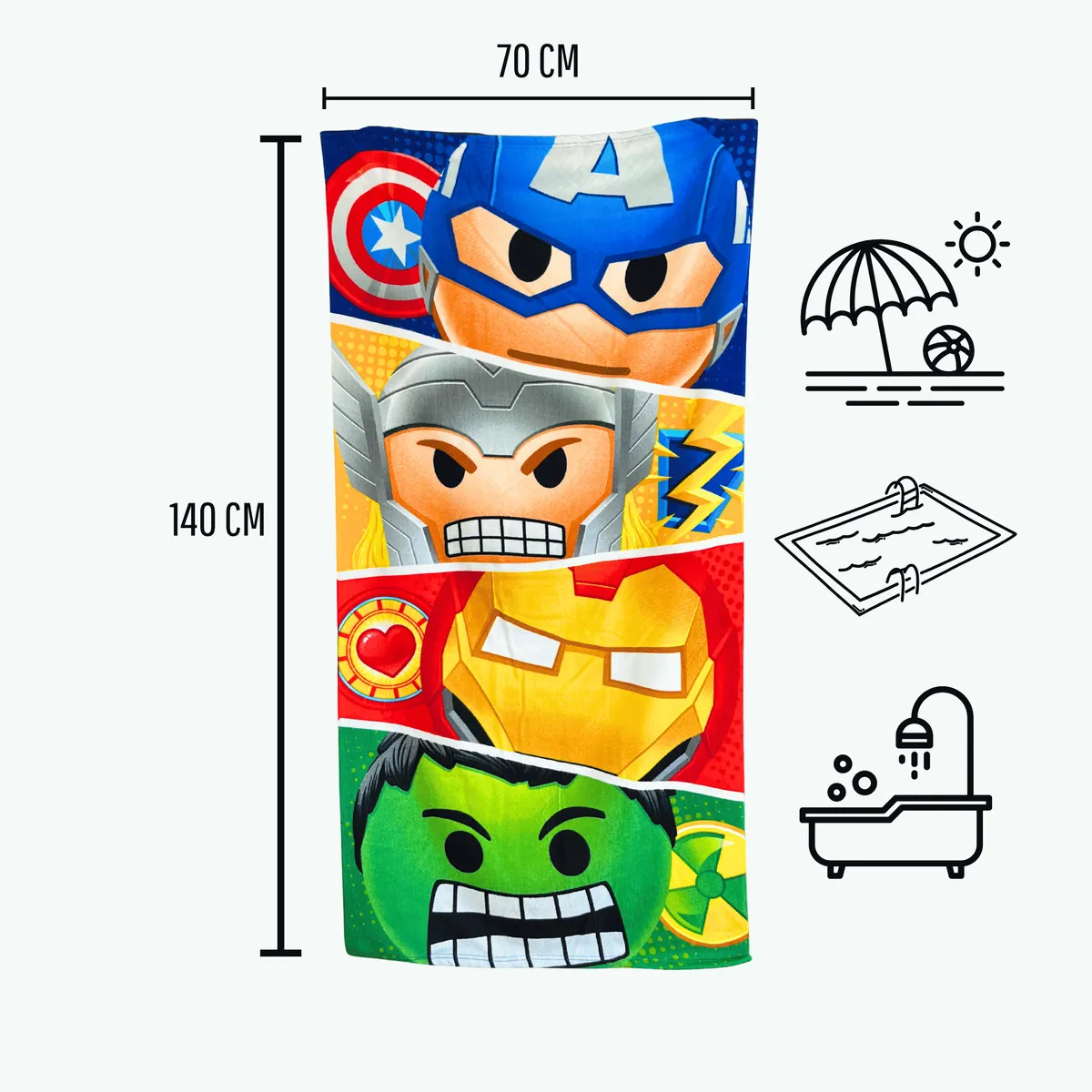 DISNEY - Toalla de Playa Infantil MARVEL AVENGERS 140x70cm