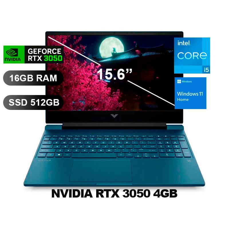 HP - Laptop Gamer Hp Victus 15-fa0021la I5-12450H, RTX3050, 16GB RAM, 512GB SSD, 15.6 (A14LCLA-16)