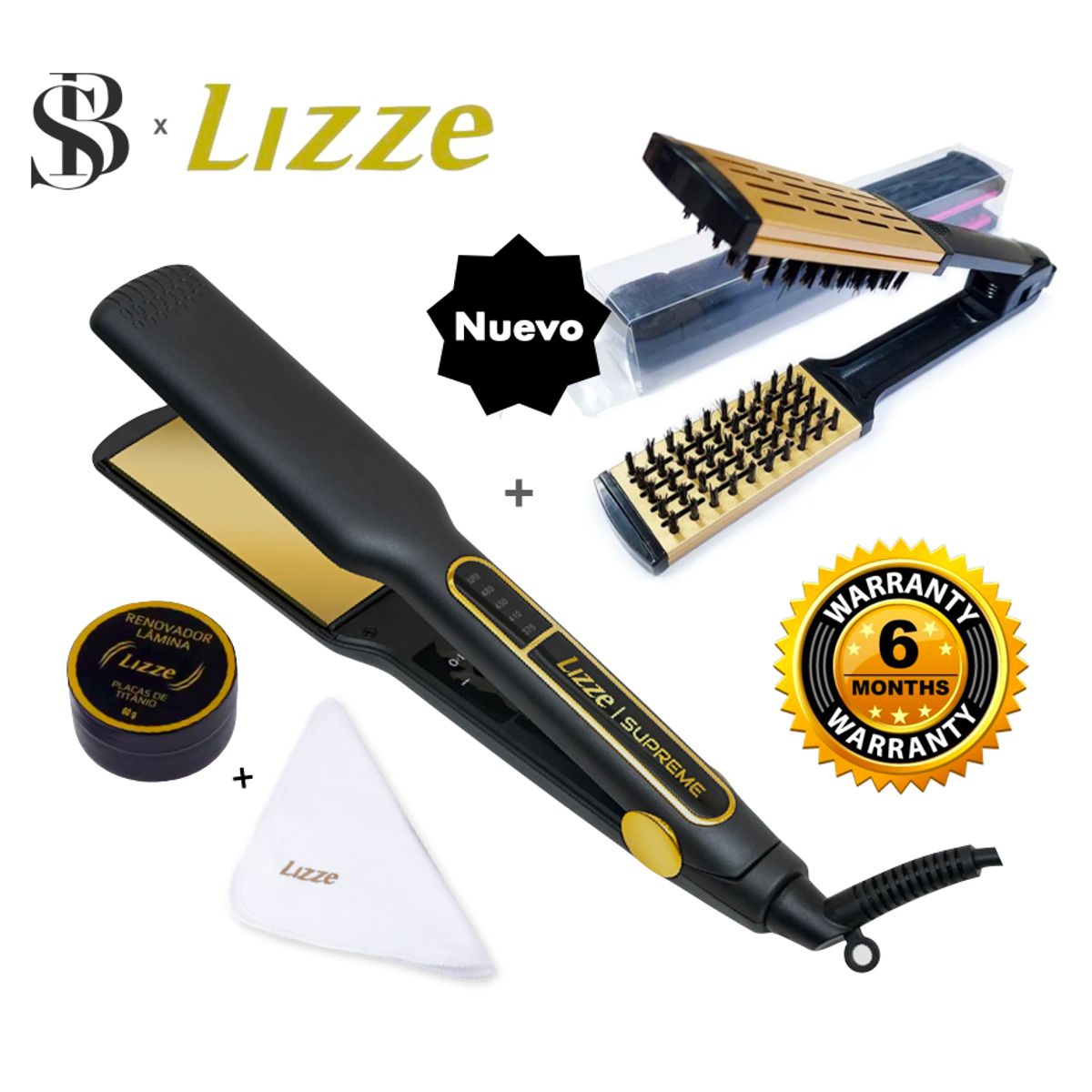 LIZZE - PLANCHA DE CABELLO LIZZE SUPREME 485F + CEPILLO TERMICO NO ELECTRICO