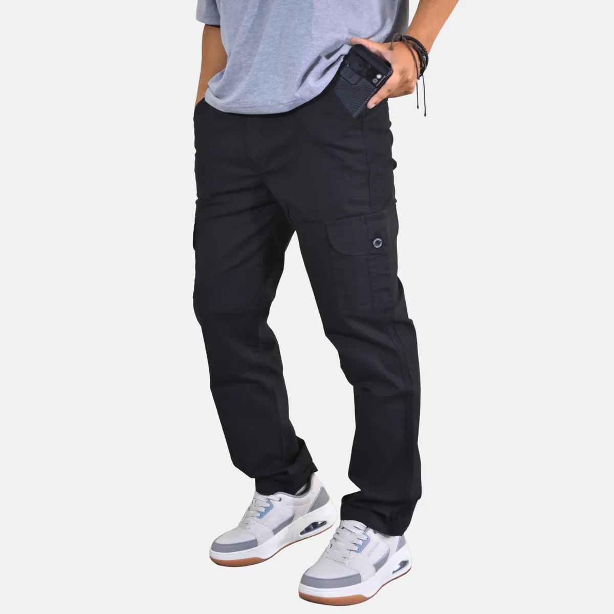 YONISTERS CLOTHING - Pantalon Cargo Algodon Drill Moda Urbana - Negro