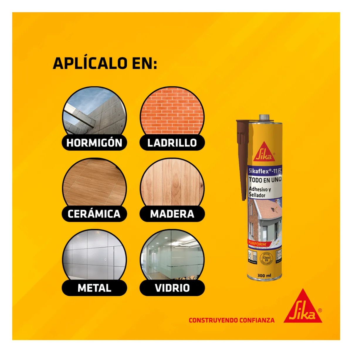 SIKA - Tripack Sikaflex-11 FC Purform Marrón x300 ml Gratis Sikabond 123
