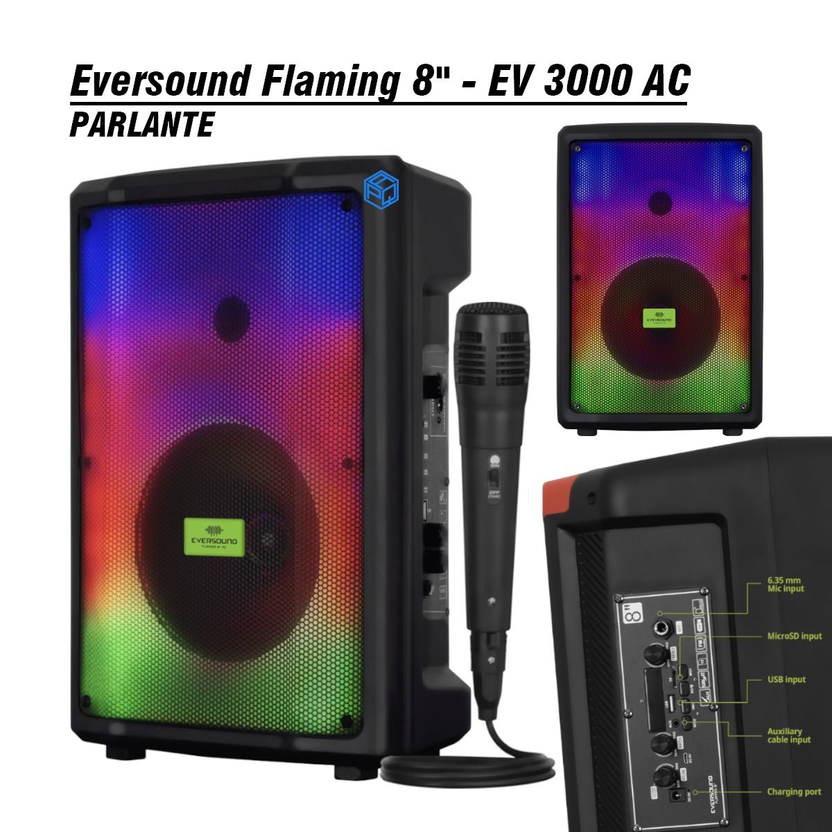 EVERSOUND - Parlante Torre Bluetooth FLAMING 8 EV3000AC EVERSOUND
