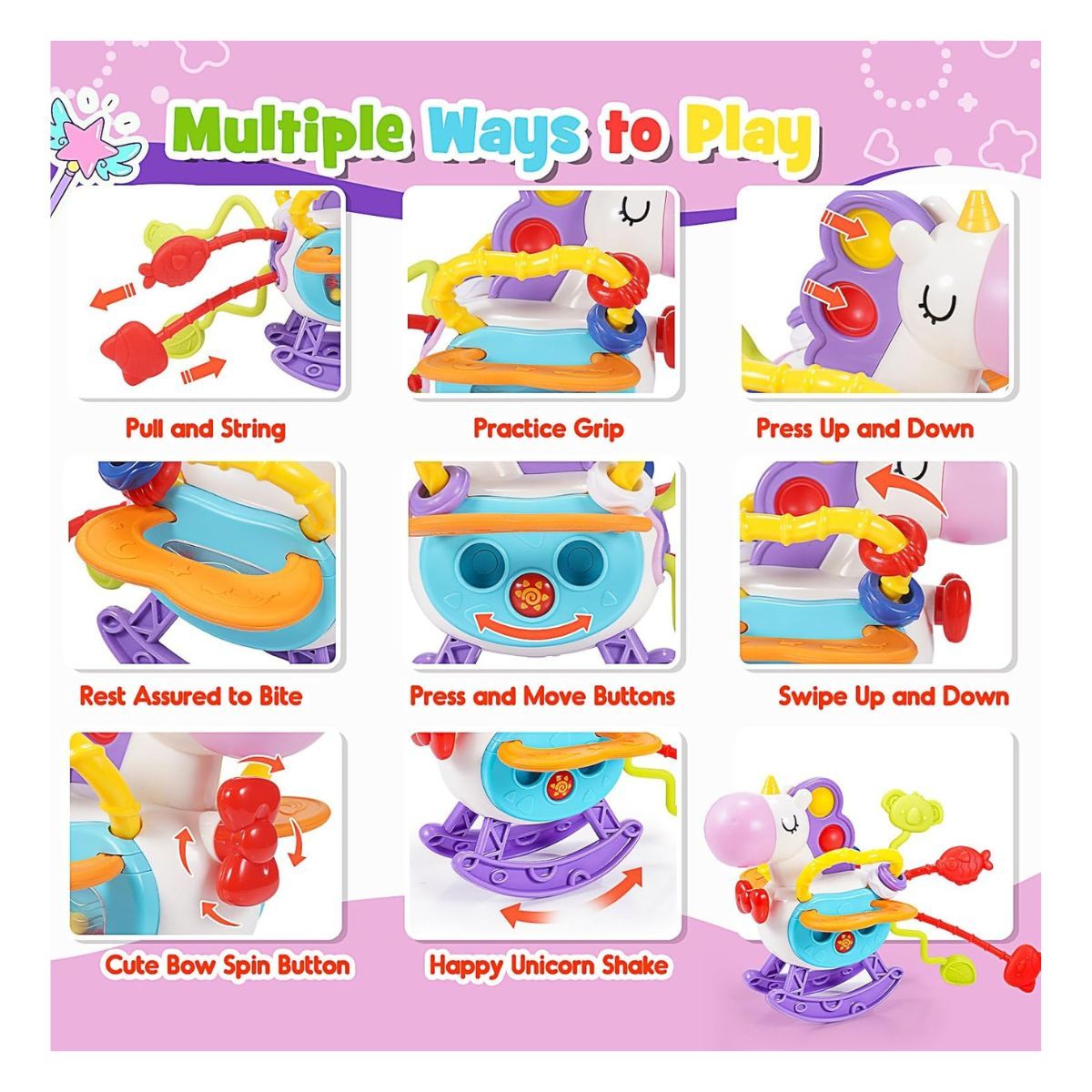 GENERICO - Juguete Unicornio Mordedor Sensorial Tiras De Silicona Bebes