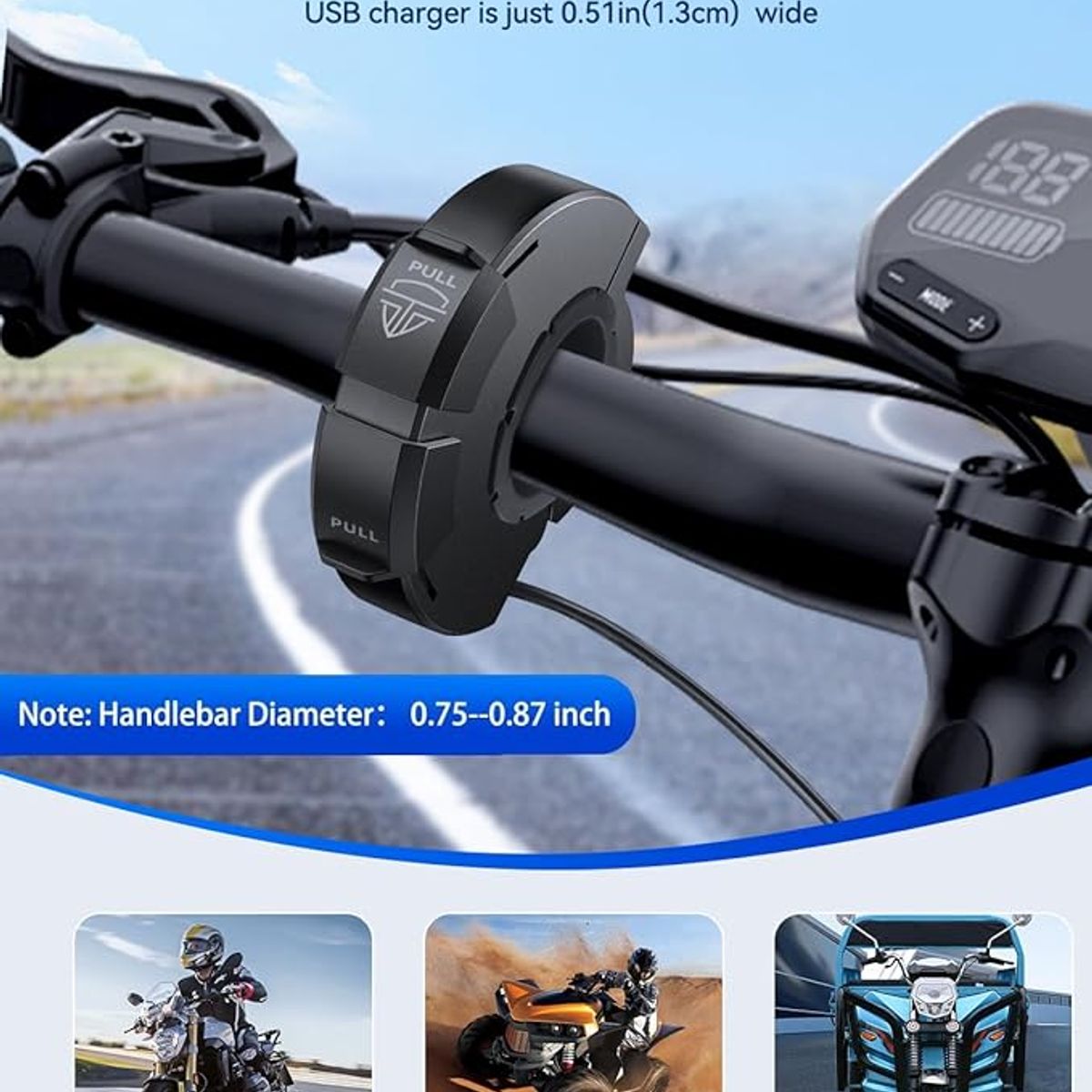 GENERICO - CARGADOR MOTO MOTOCICLETA TIPO C Y USB TURBO POWER