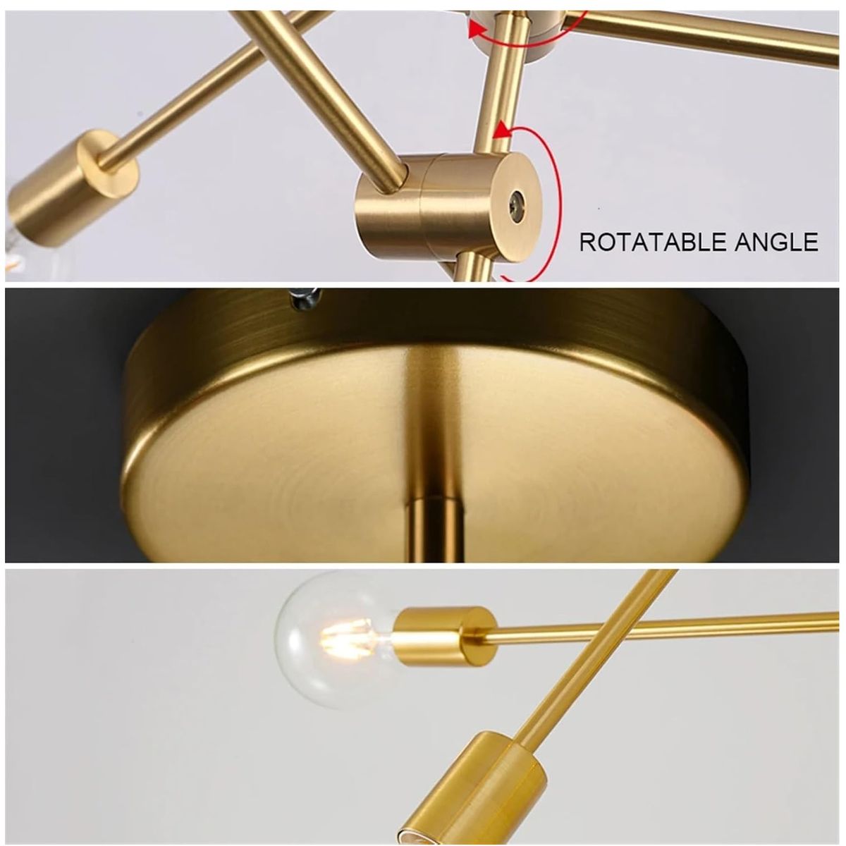 GENERICO - Lampara de Techo 6 Luces dorado - sin focos