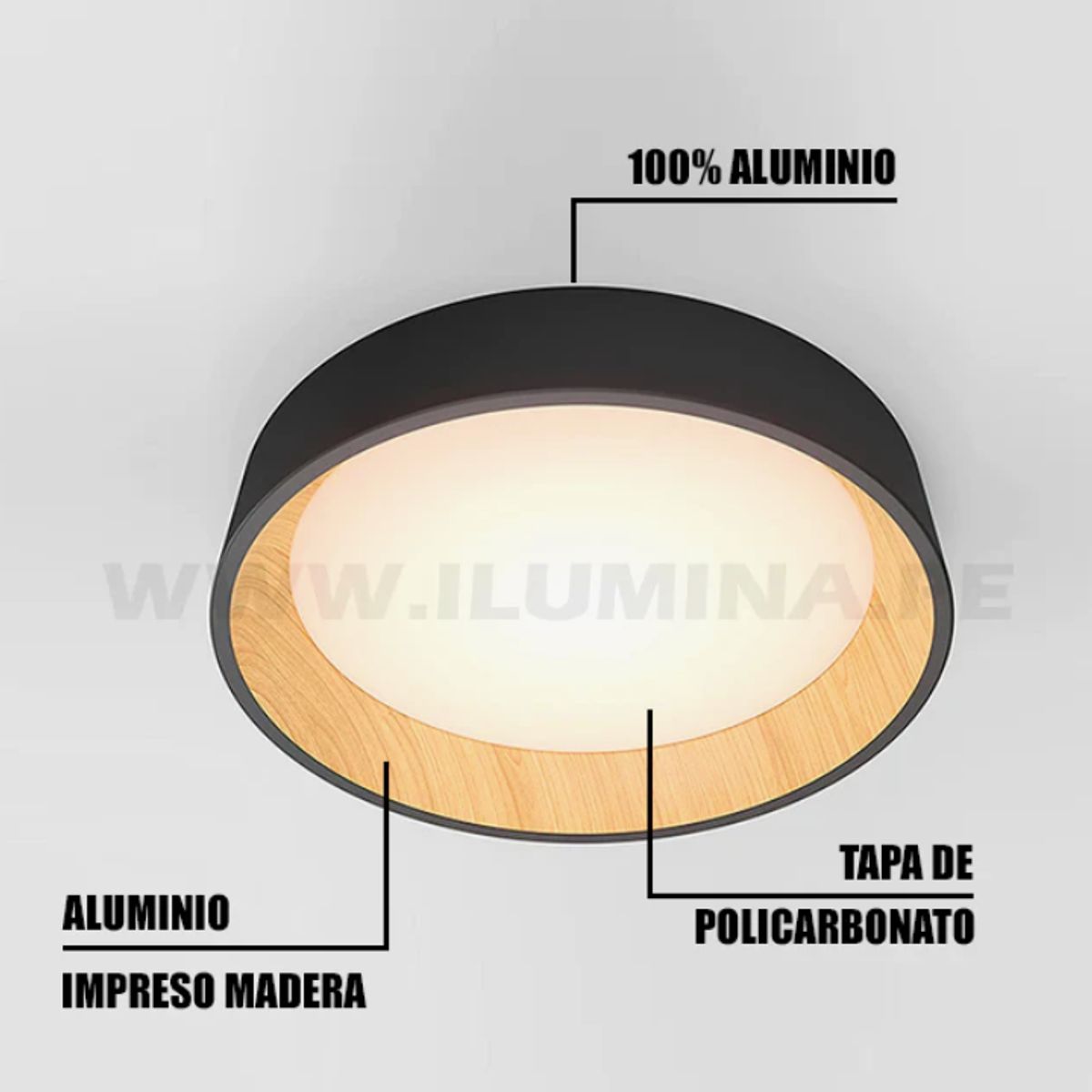 GENERICO - Lámpara de Techo 45W Led 3 en 1 Wood and Black