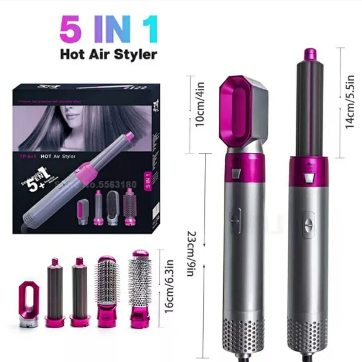 GENERICO - Peine Cabello Cepillo Secador 5 en 1 Alisador Rizador Multifuncional