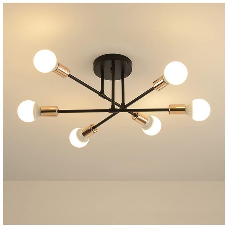 GENERICO - Lampara de Techo 6 Luces Negro y dorado - sin focos