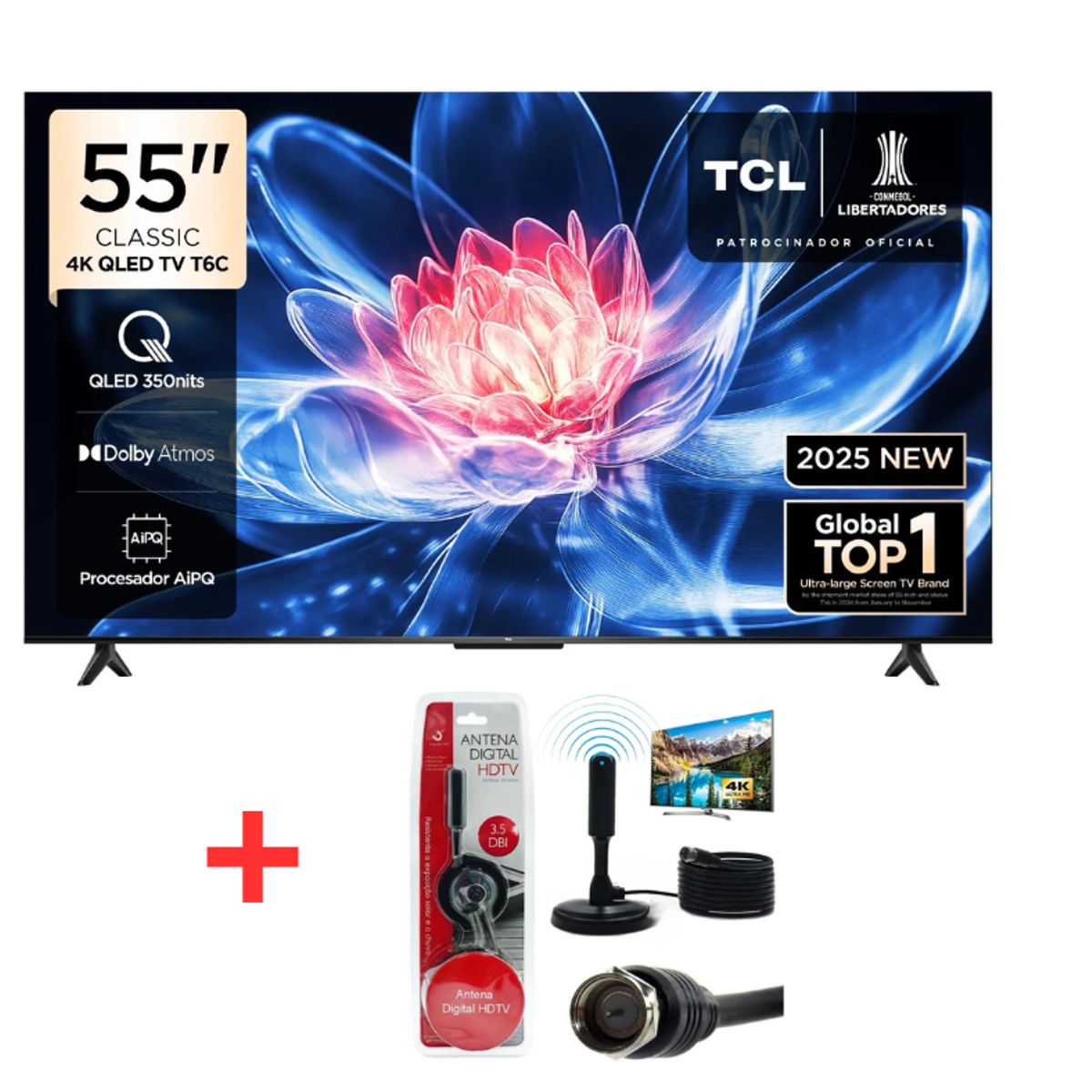 TCL - Televisor TCL 55 QLED Google TV 55T6C + Antena Digital