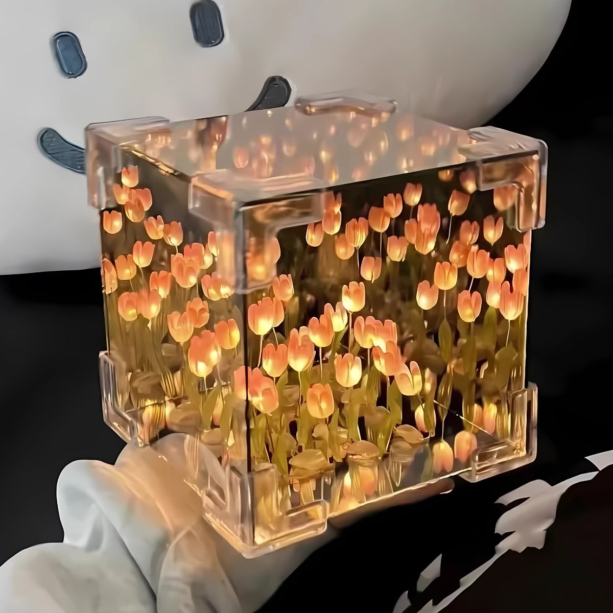 ELMEJORPRECIO - Lámpara Led Cubo De Tulipanes Decorativa De Fondo Infinito Rosado