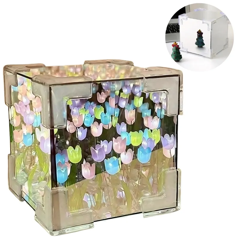 ELMEJORPRECIO - Lámpara Led Cubo De Tulipanes Decorativa De Fondo Infinito Mixto
