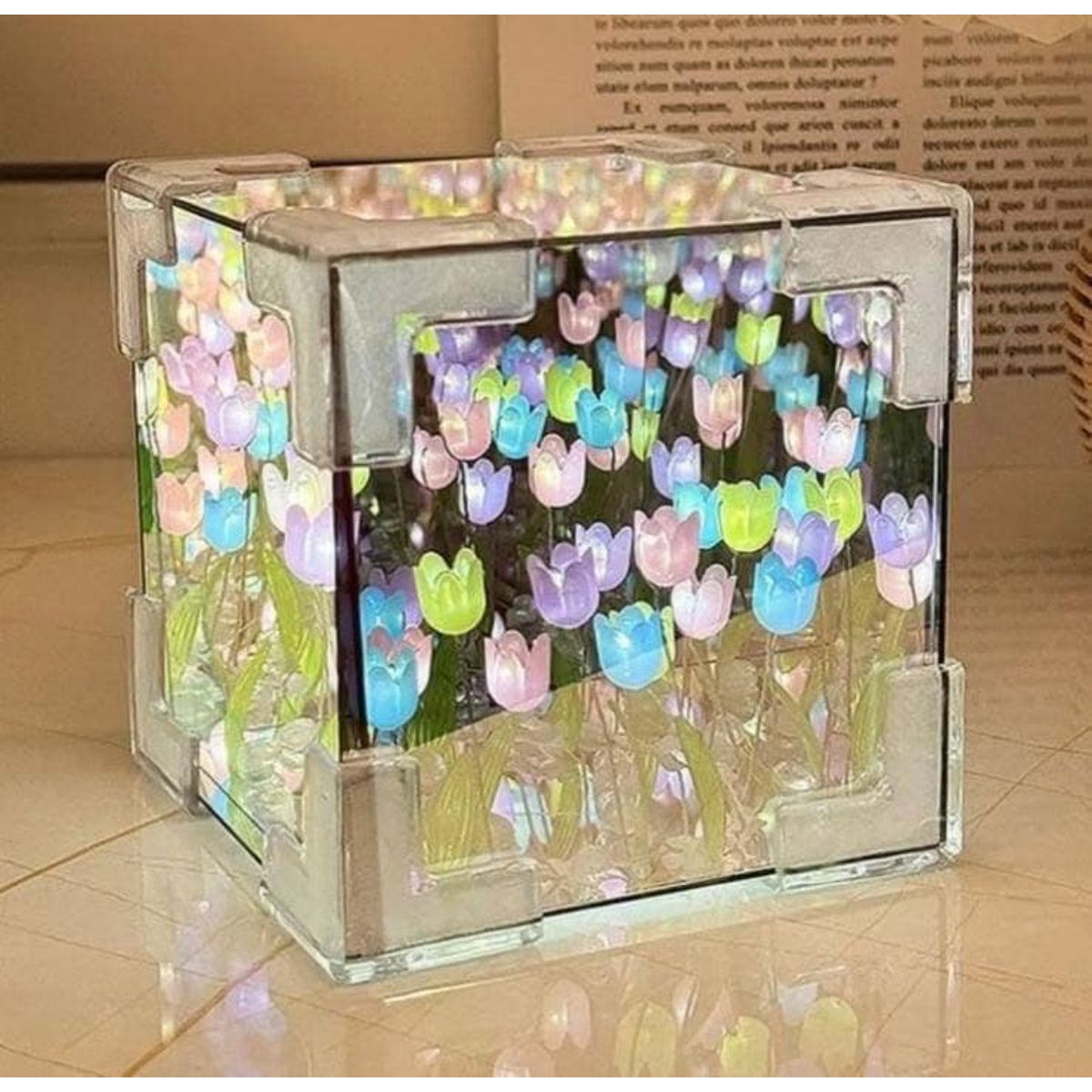 ELMEJORPRECIO - Lámpara Led Cubo De Tulipanes Decorativa De Fondo Infinito Mixto