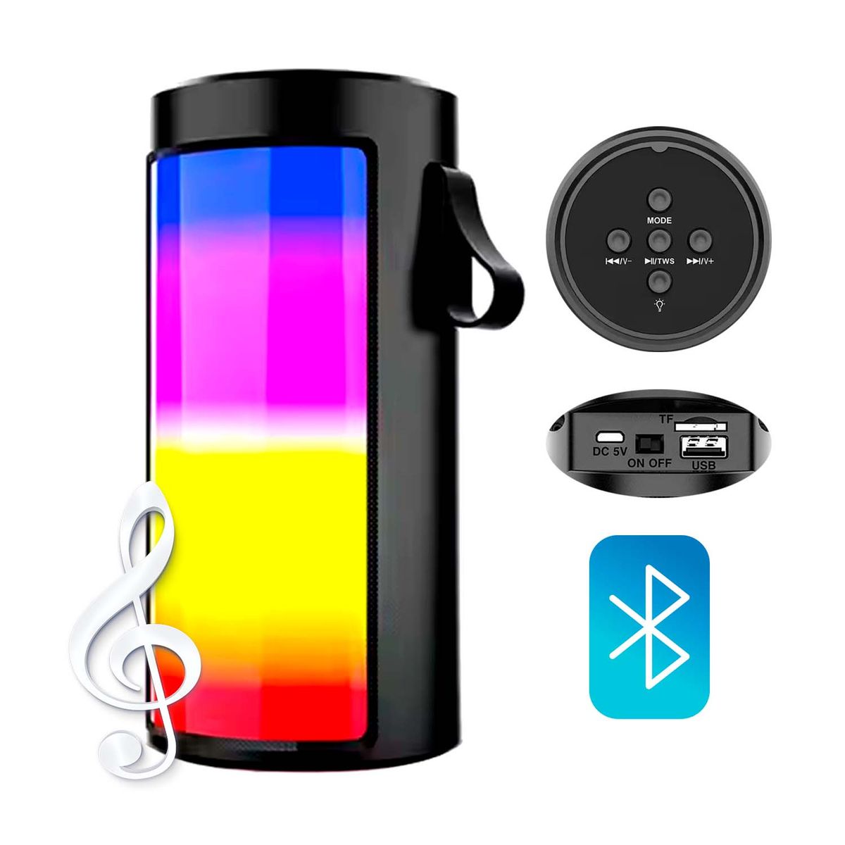 GENERICO - Parlante Inalámbrico Bluetooth Luz Led Usb Sd Fm Black