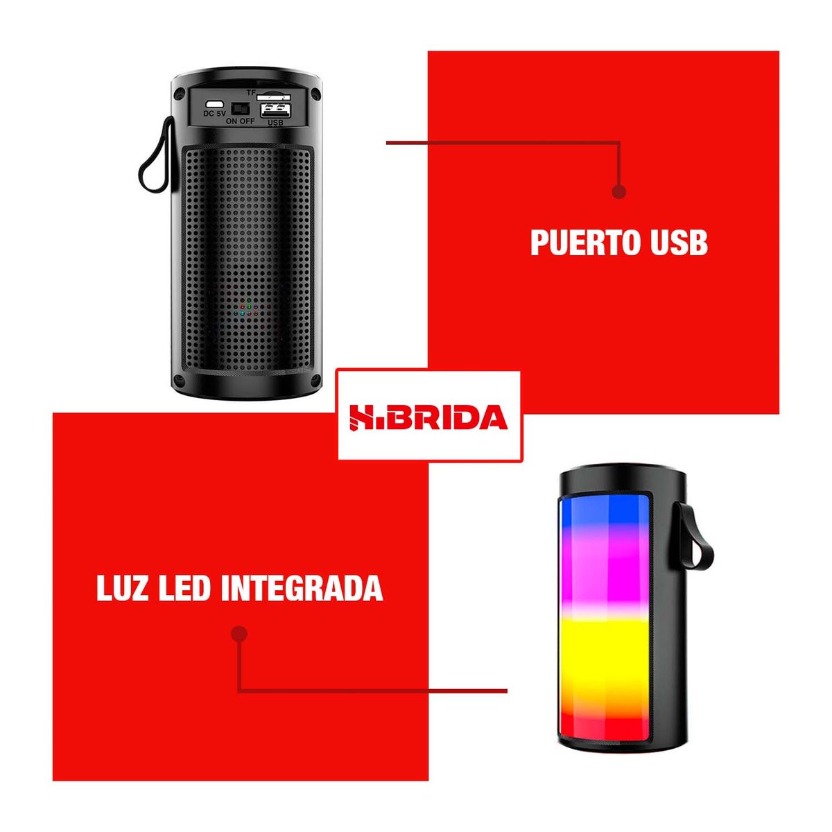GENERICO - Parlante Inalámbrico Bluetooth Luz Led Usb Sd Fm Black