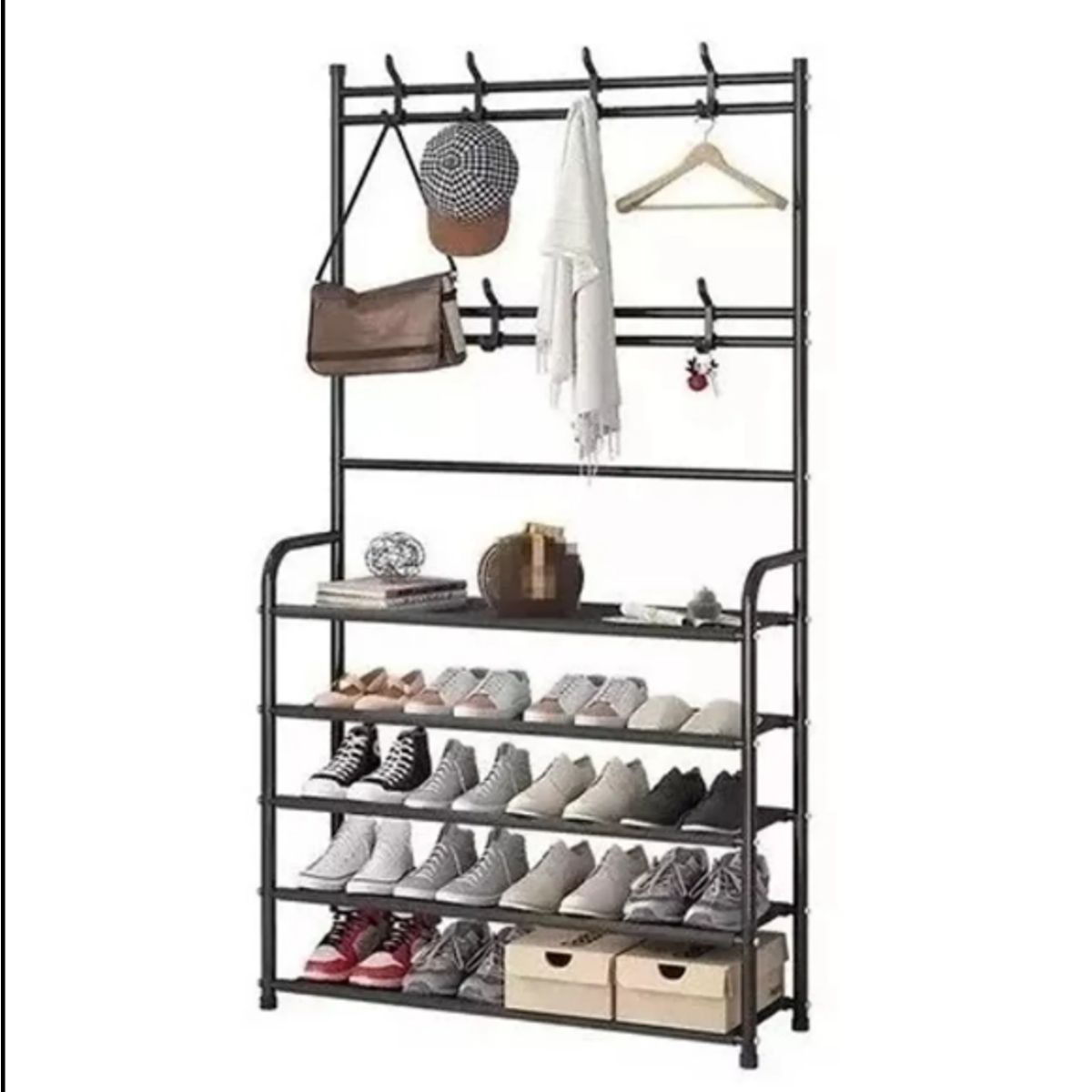 GENERICO - Estante de Zapatos 5 Niveles Zapatera de Metal + Perchero Organizador