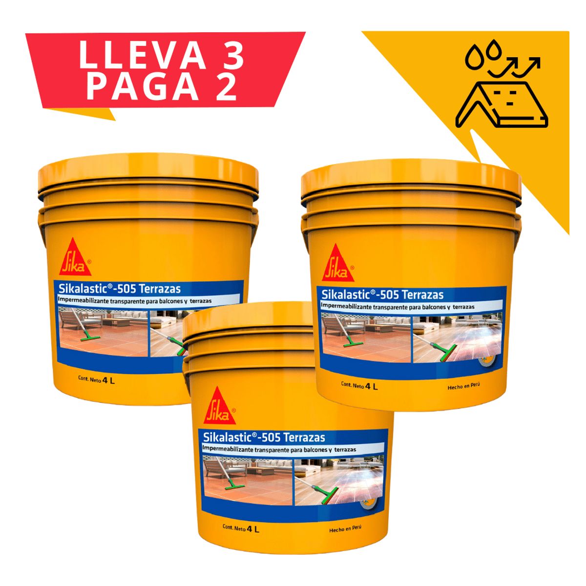 SIKA - 3x2 Impermeabilizante transparente SikaLastic 505 Terrazas x4lt
