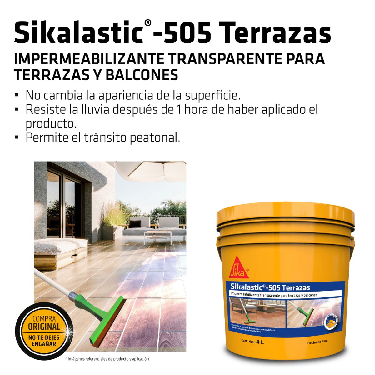 SIKA - 3x2 Impermeabilizante transparente SikaLastic 505 Terrazas x4lt