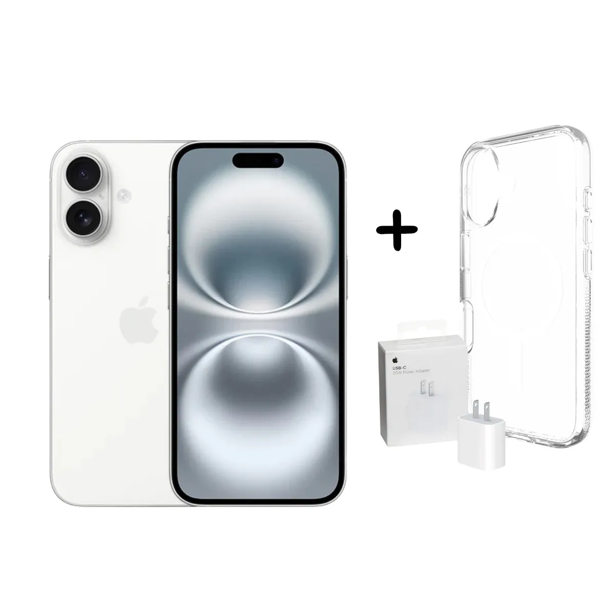 APPLE - IPHONE 16 128GB (CHIP FISICO) - BLANCO + CARGADOR  + CASE PROTECTOR