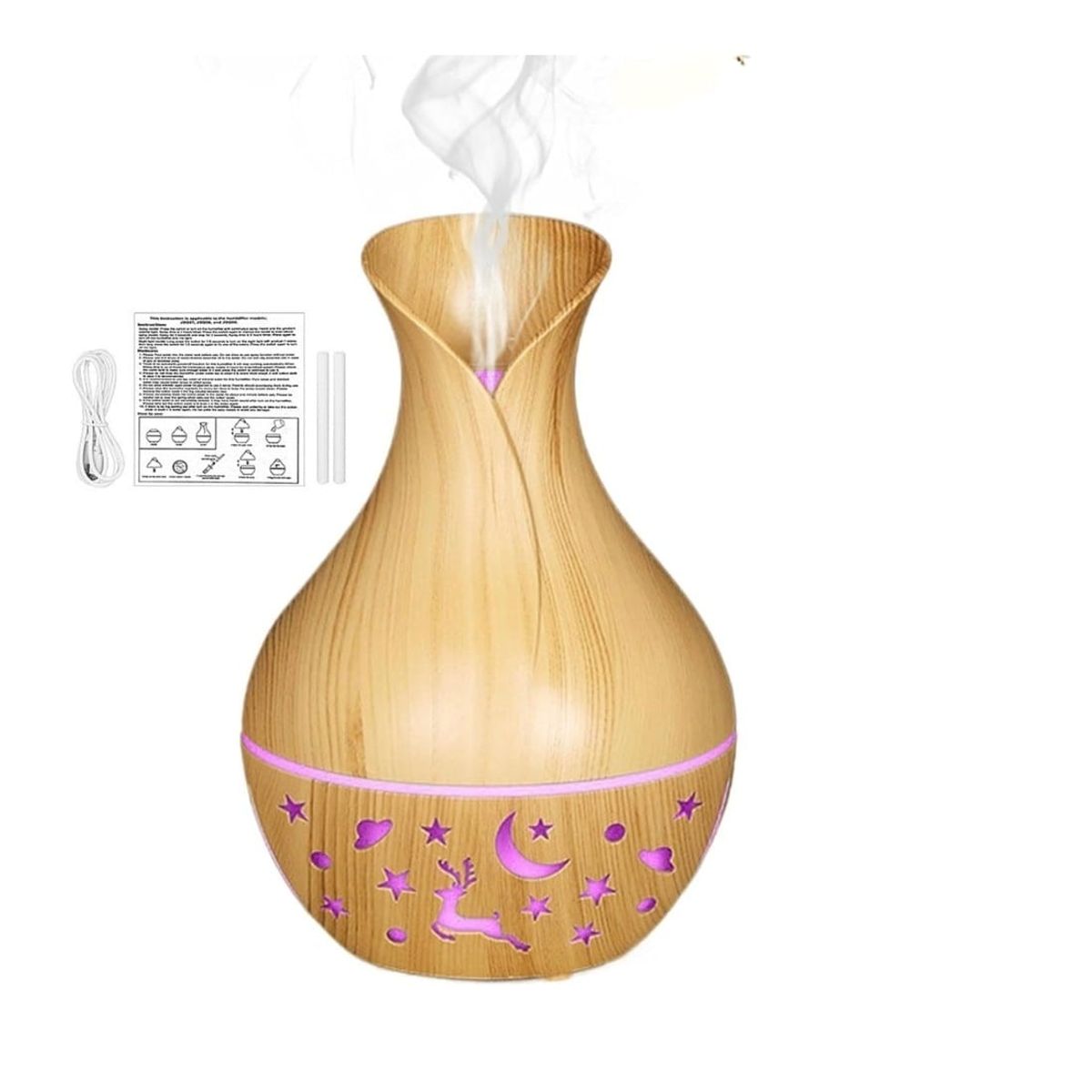 GENERICO - Humidificador Difusor De Aromaterapia Color Madera Luz LED
