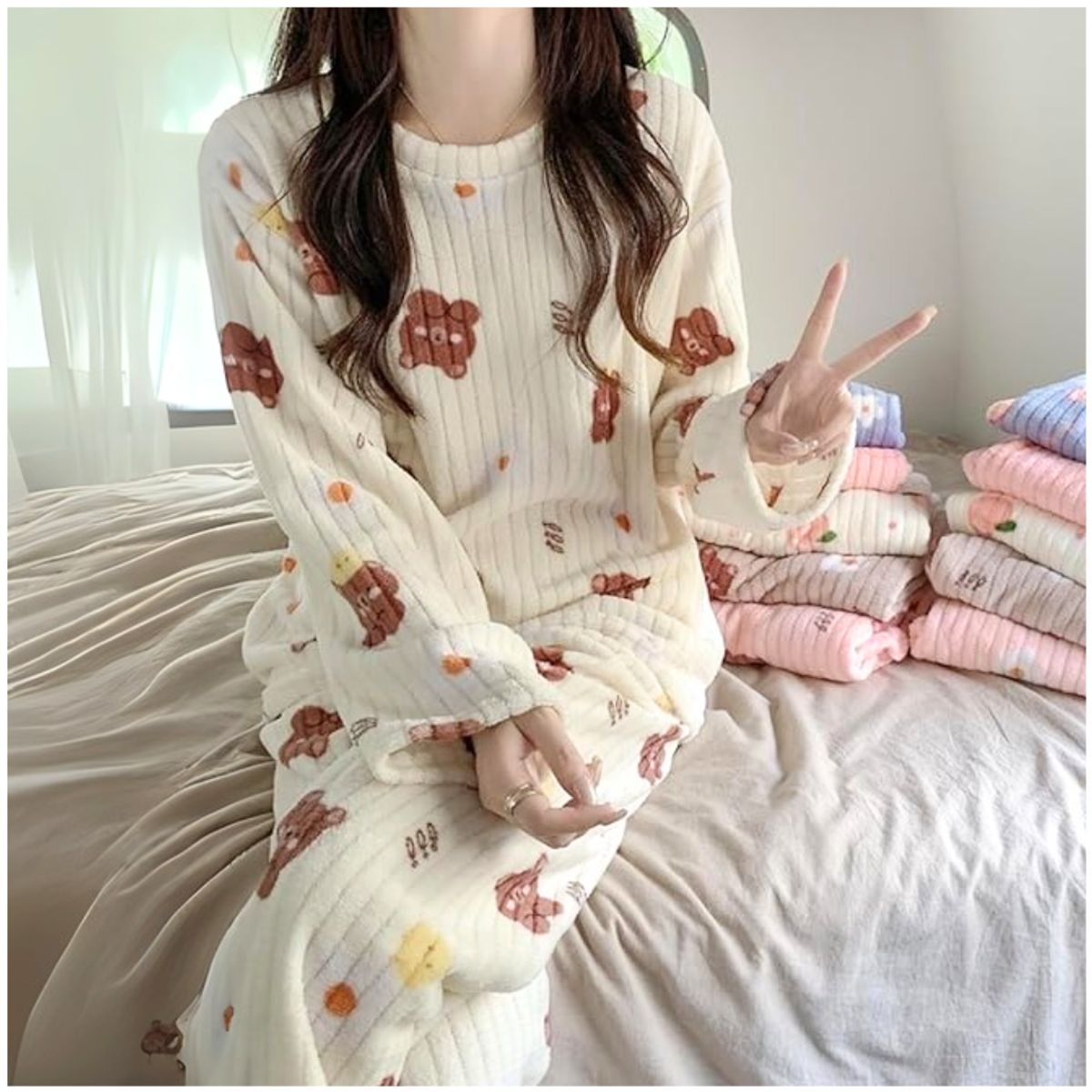 INSPIRA - Pijama de Felpa 2 Piezas Kawaii Ositos Mujer