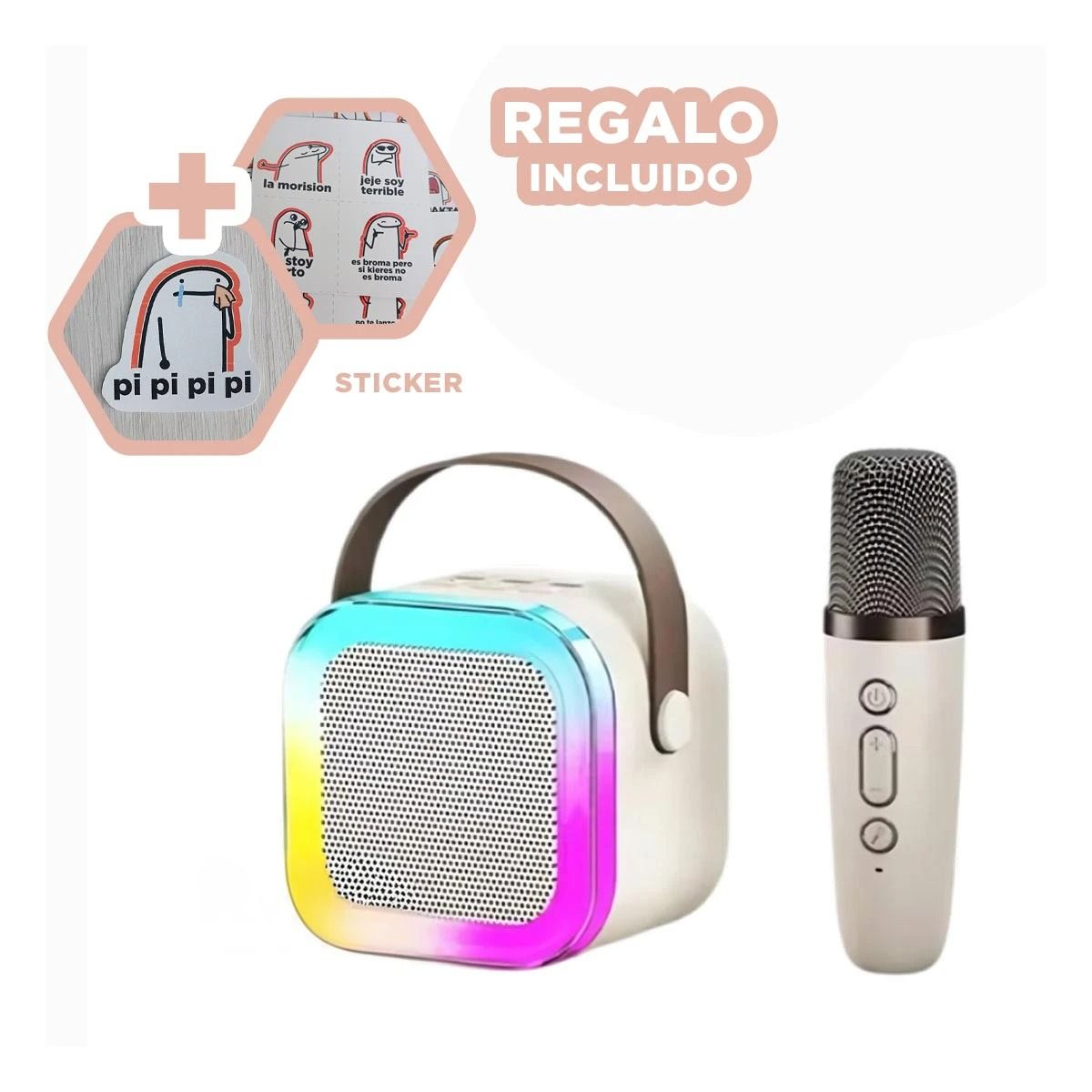 GENERICO - Parlante de Buen Sonido con Micro Beige Y+Regalo Stickers