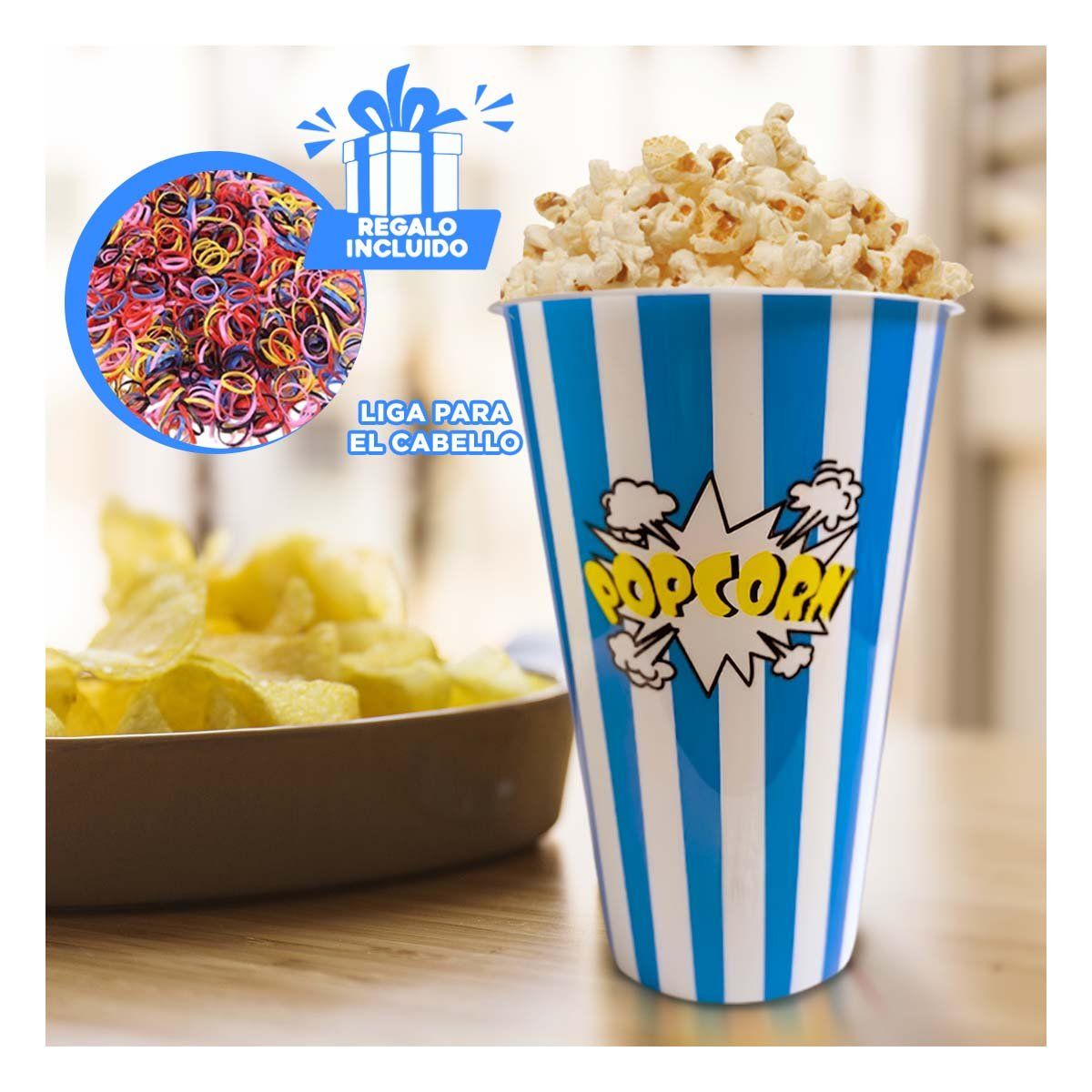 RYBIU IMPORT - Cubeta de Fiestas para PopCorn Azul Y+Ligas de Regalo