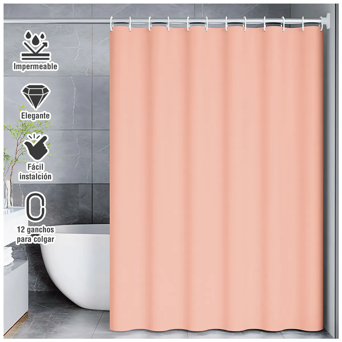 KELLER - Cortina de Baño Moderna Impermeable Melón U11