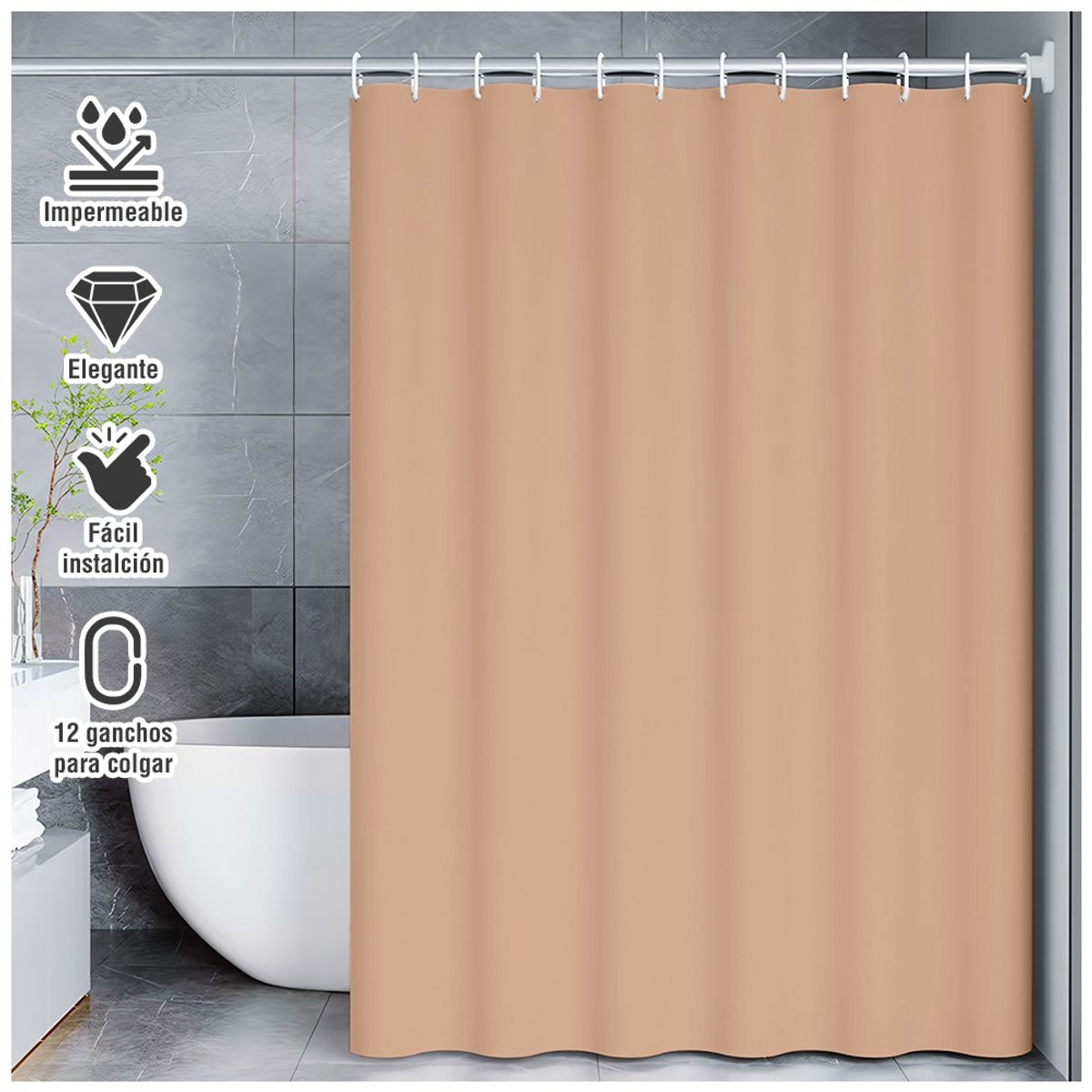 KELLER - Cortina de Baño Moderna Impermeable Canela U11