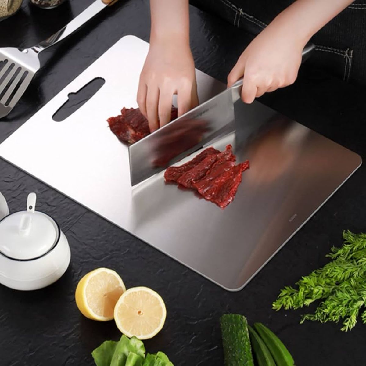 GENERICO - Tabla de picar en Acero inoxidable 30x23cm -REGALO