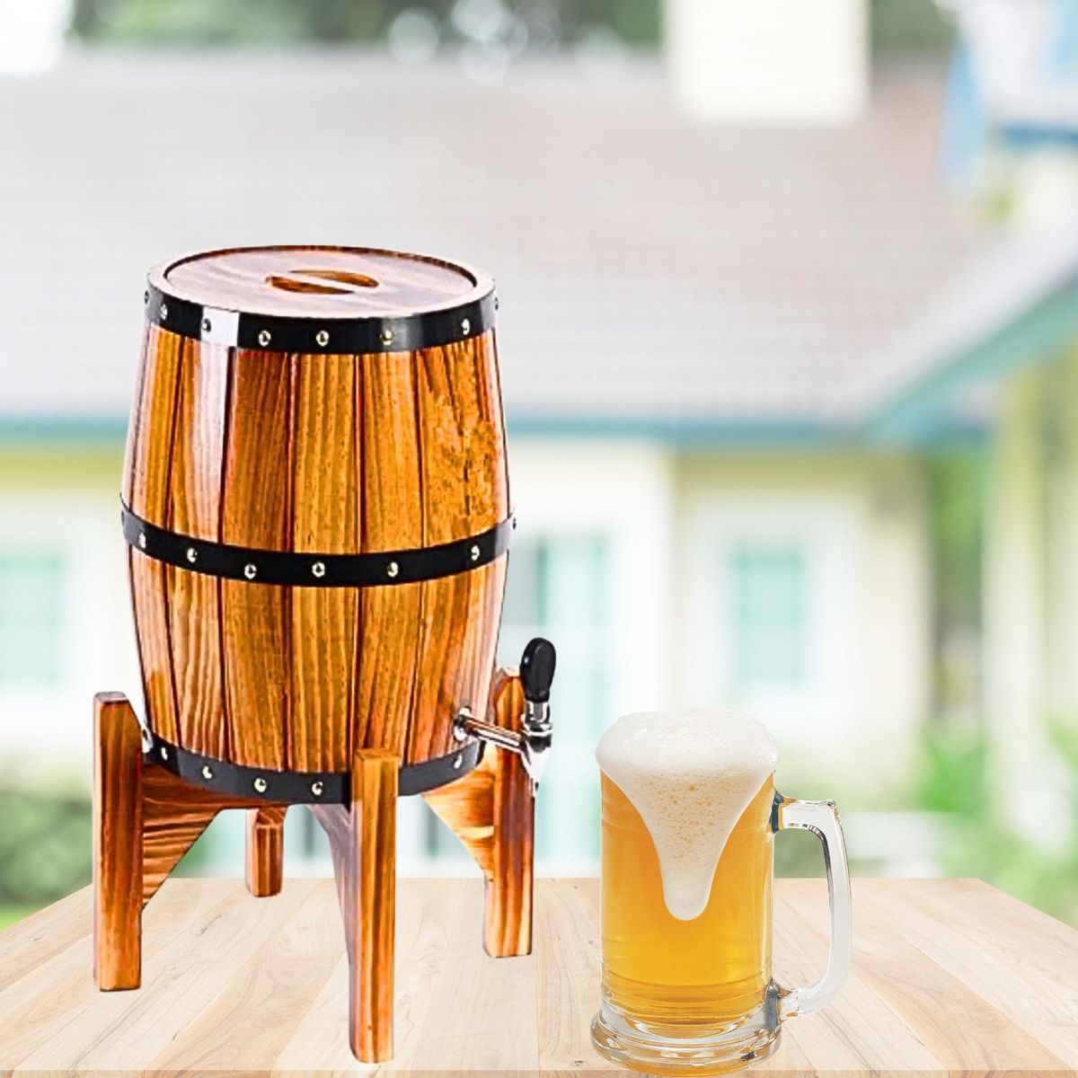 GENERICO - Dispensador Para Bebidas De Madera y Acero Inoxidable 3L