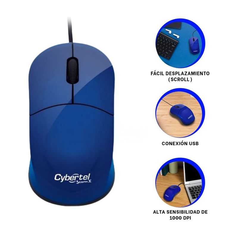 GENERICO - Pack4 Mouse Minimalista Storm X Azul Y+Banderitas Adhesivas