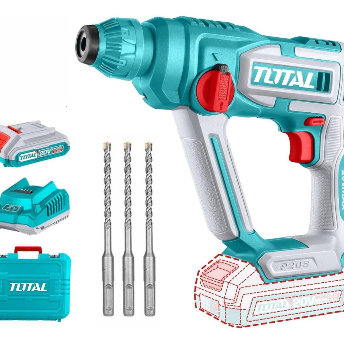 Rotomartillo SDS Plus 1.5 Joules 20v incluye bateria y cargador Total, marca TOTAL - Foto Principal