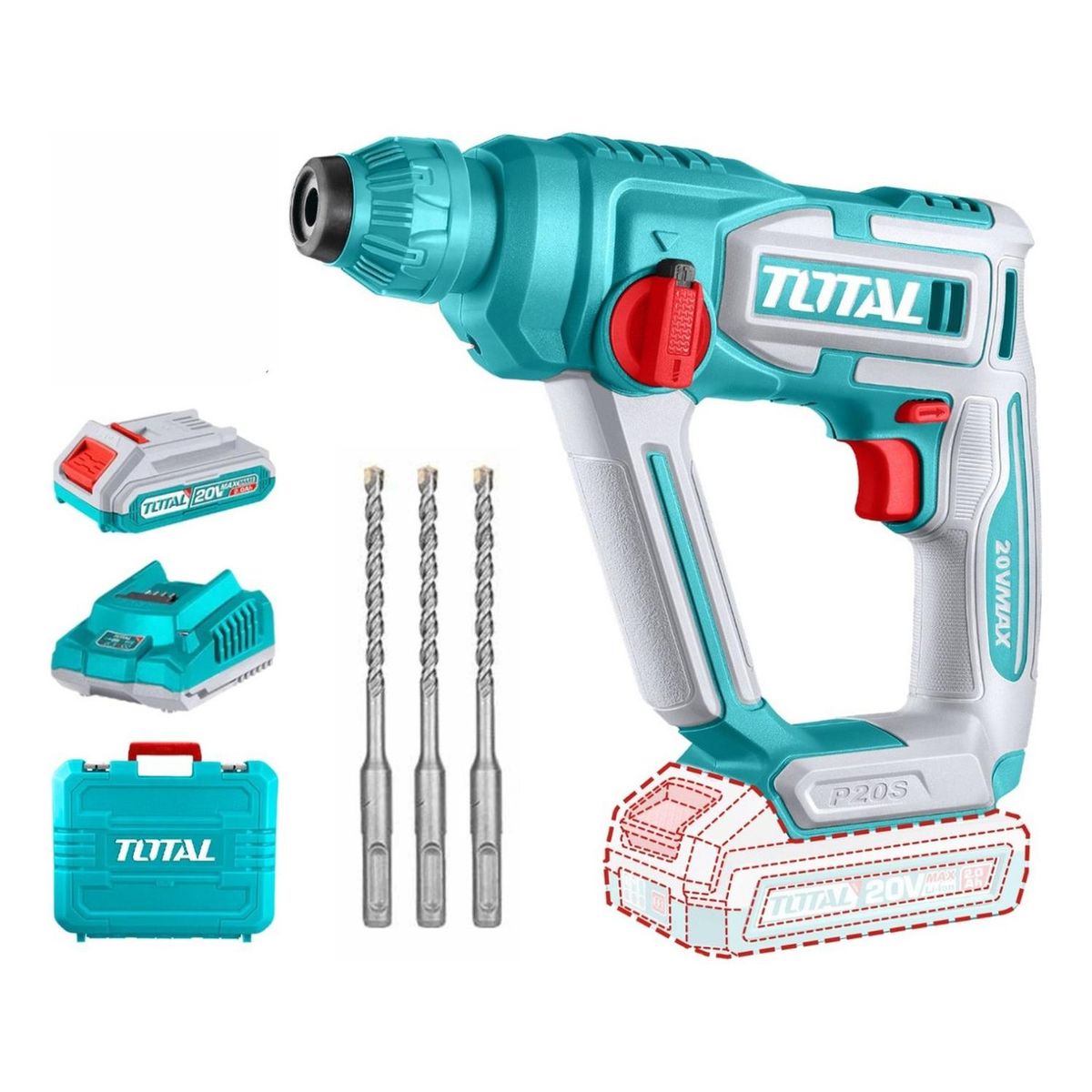 Rotomartillo SDS Plus 1.5 Joules 20v incluye bateria y cargador Total, marca TOTAL - Foto Principal