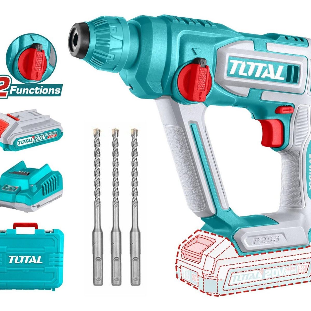 Rotomartillo SDS Plus 1.5 Joules 20v incluye bateria y cargador Total, marca TOTAL - Foto 2