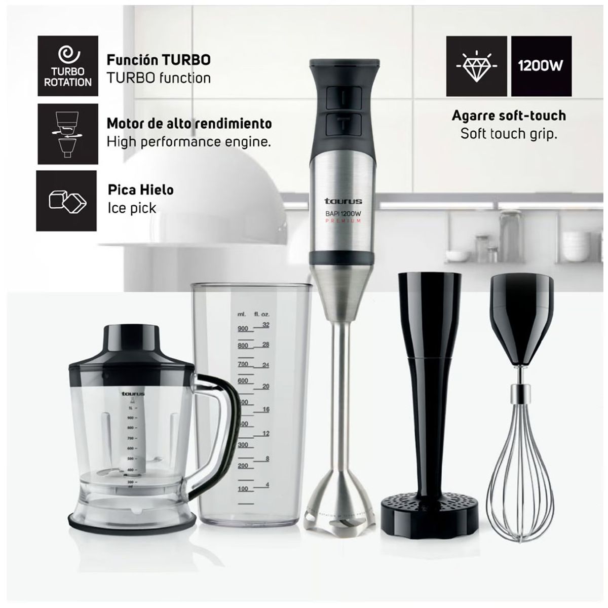 TAURUS - Batidora de Inmersión Mod. Bapi 1200 Premium Complete 20 Velocidades