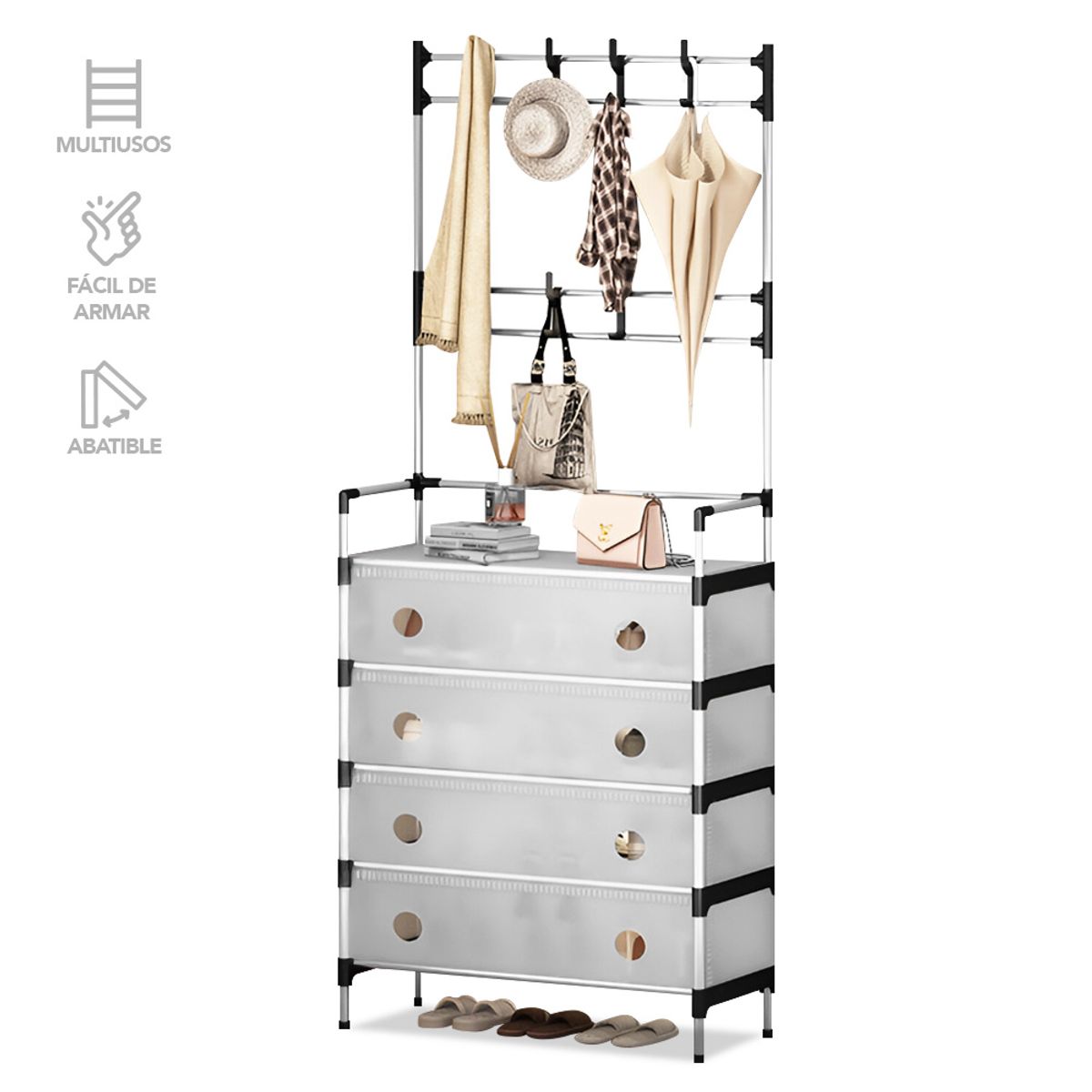 KELLER - Zapatera Perchero de 4 Niveles Multiusos Blanco P36