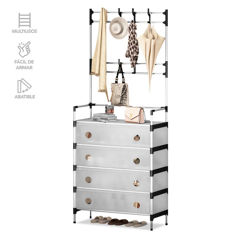 KELLER - Zapatera Perchero de 4 Niveles Multiusos Blanco P36