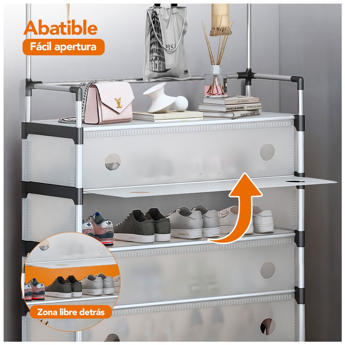 KELLER - Zapatera Perchero de 4 Niveles Multiusos Blanco P36