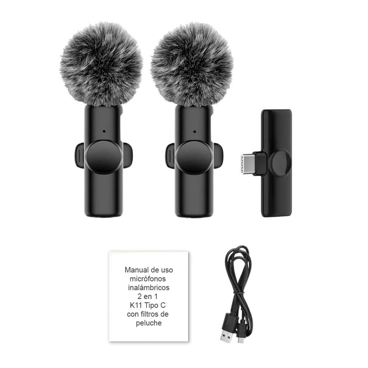 OEM - Micrófonos Inalámbricos 2 en 1 K11 Tipo C con filtros de peluche