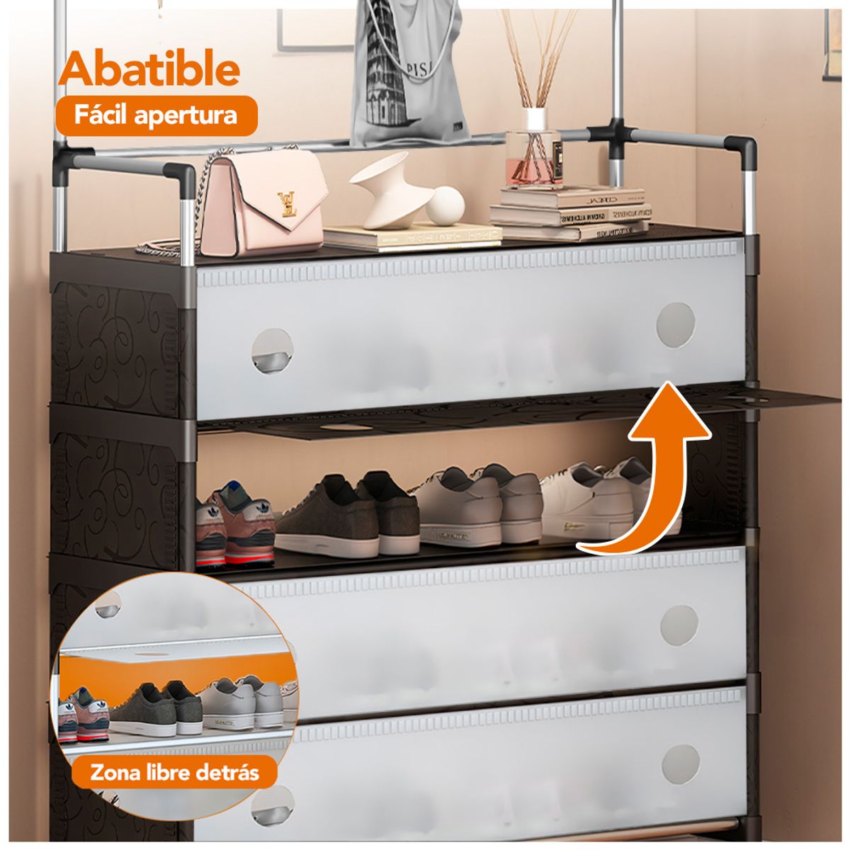 KELLER - Zapatera Perchero de 4 Niveles Multiusos Negro P36