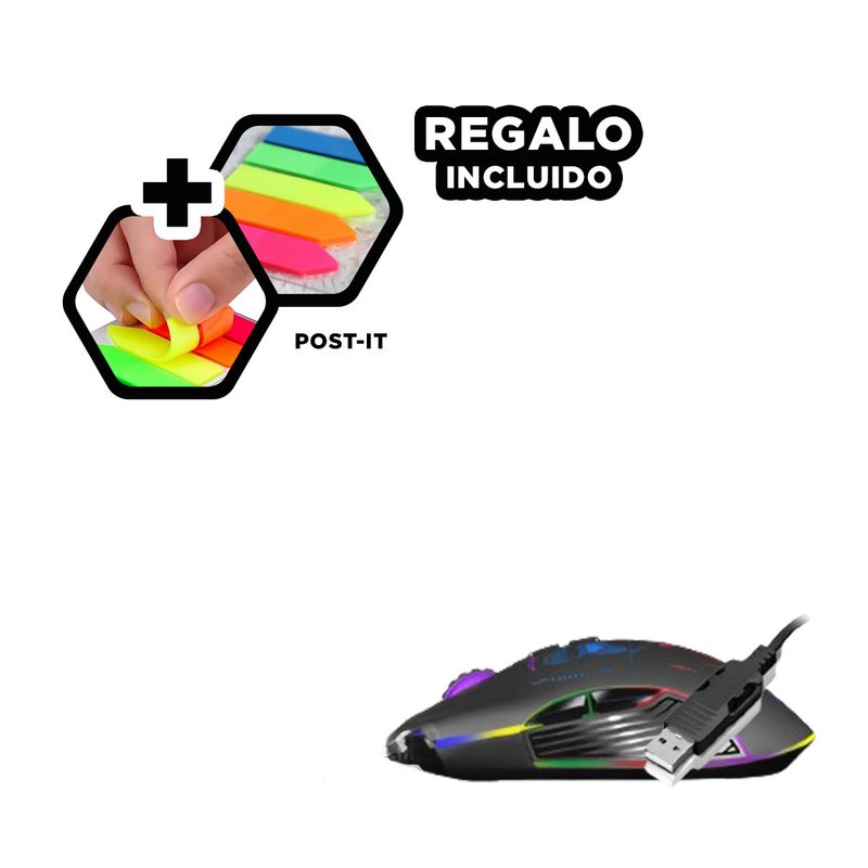 GENERICO - Pack6 Mouse de Busqueda GM859 en Negr Y+Banderitas Adhesivas