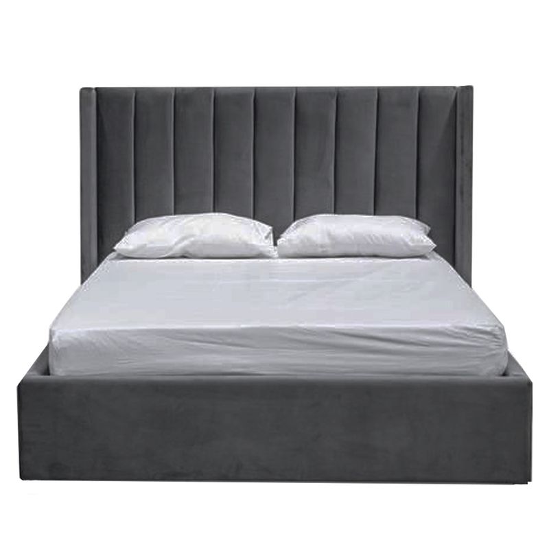 GENERICO - Cama Tapizada Listón 2 Plazas Plomo Oscuro