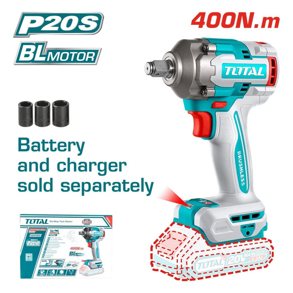 TOTAL - Llave de impacto 400nm 20v Total